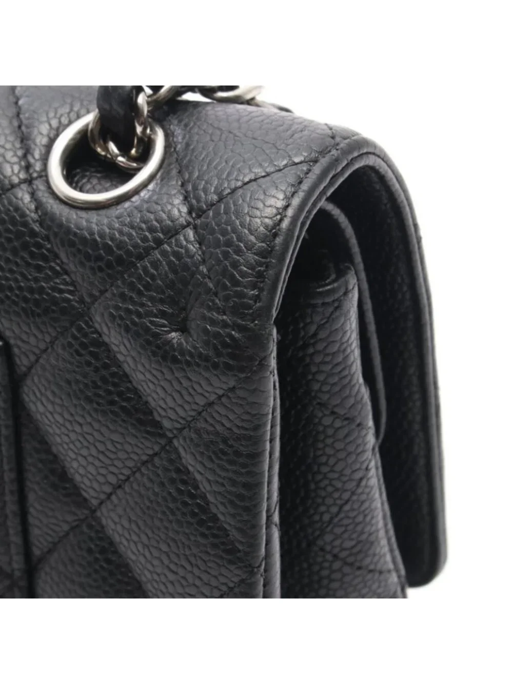 Chanel Shoulder Bag Quilted Double Flap Black Caviar Leather Chain